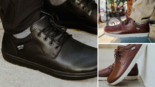 Black Lems Nine2Five V2 oxford in close-up, plus a Coffee & Cream pair worn with chinos